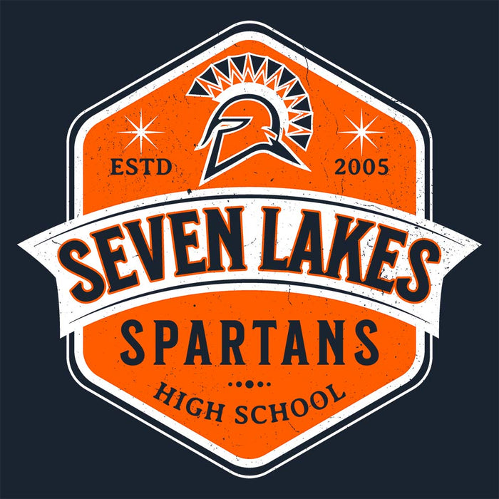 Close-up view of Seven Lakes High School Spartans Navy Blue Classic Unisex T-shirt 209