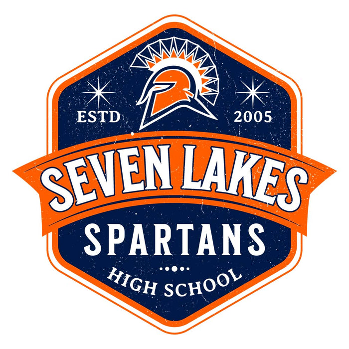 Close-up view of Seven Lakes High School Spartans Unisex 3/4 sleeve Raglan T-shirt 209