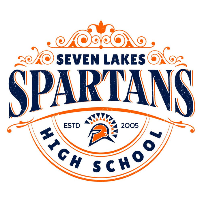 Close-up view of Seven Lakes High School Spartans Unisex 3/4 sleeve Raglan T-shirt 211