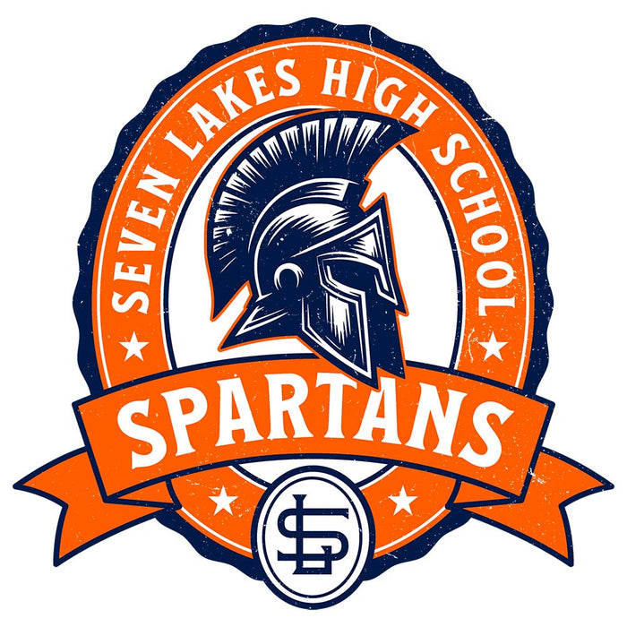 Close-up view of Seven Lakes High School Spartans Unisex 3/4 sleeve Raglan T-shirt 212