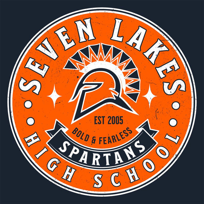 Close-up view of Seven Lakes High School Spartans Navy Women's T-shirt 215