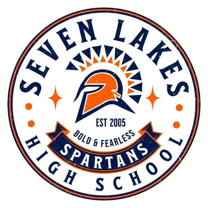 Close-up view of Seven Lakes High School Spartans Unisex 3/4 sleeve Raglan T-shirt 215