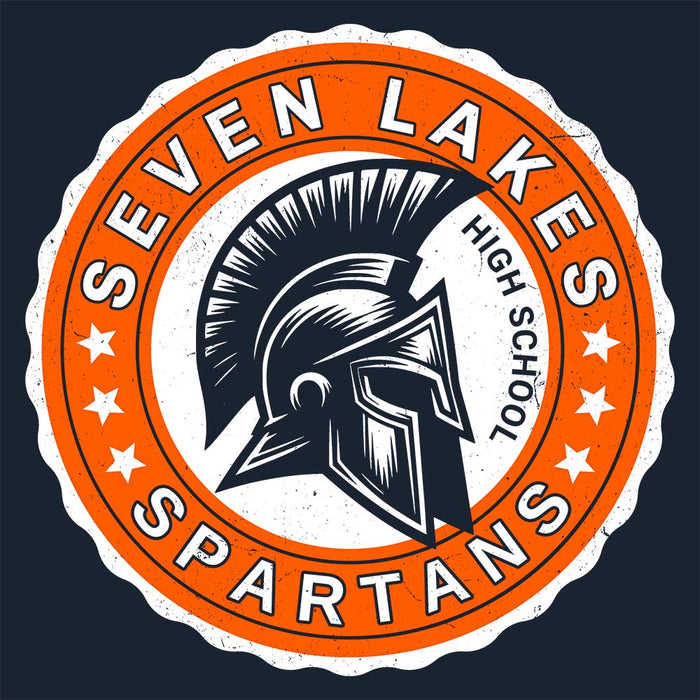 Close-up view of Seven Lakes High School Spartans Navy Women's T-shirt 216