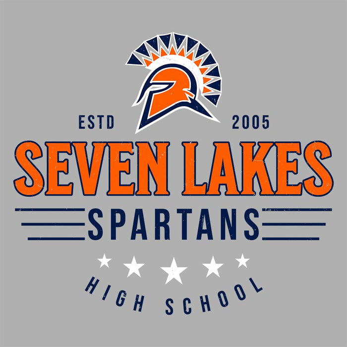 Close-up view of Seven Lakes High School Spartans Grey Women's T-shirt 217