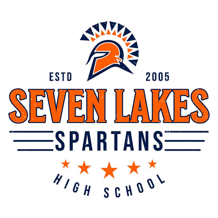 Close-up view of Seven Lakes High School Spartans Unisex 3/4 sleeve Raglan T-shirt 217