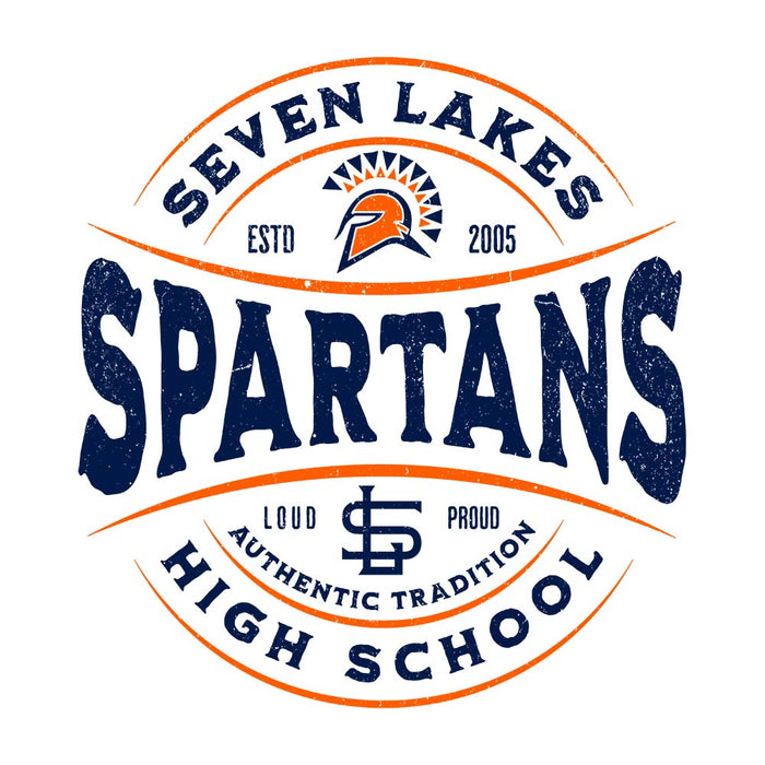 Close-up view of Seven Lakes High School Spartans Unisex 3/4 sleeve Raglan T-shirt 218