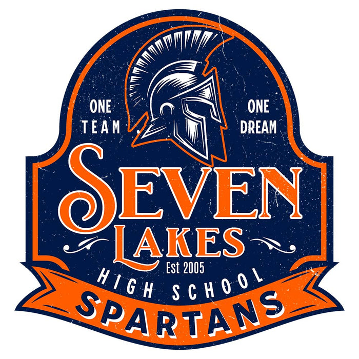 Close-up view of Seven Lakes High School Spartans Unisex 3/4 sleeve Raglan T-shirt 219