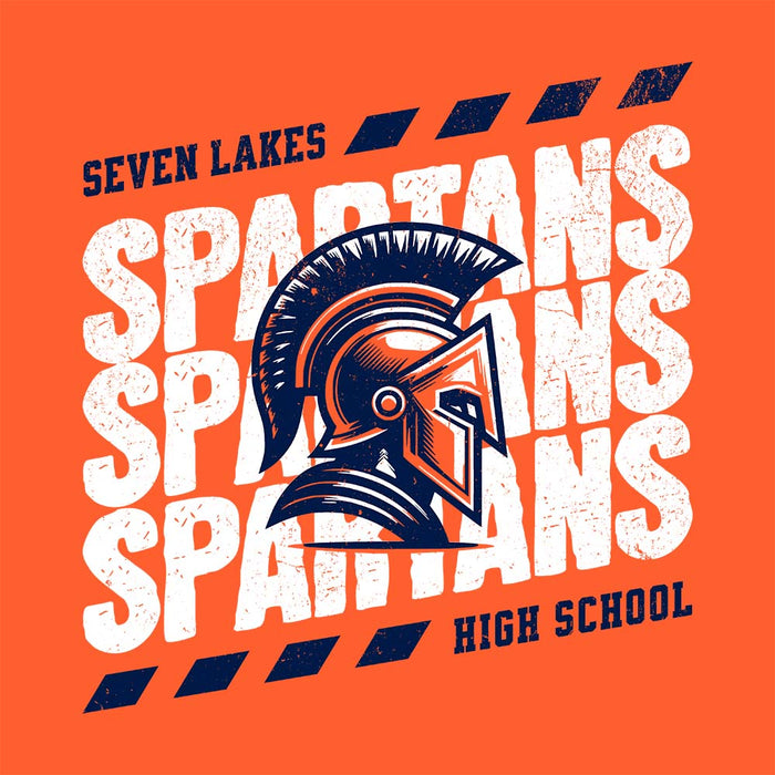 Close-up view of Seven Lakes High School Spartans Orange Classic Unisex T-shirt 223