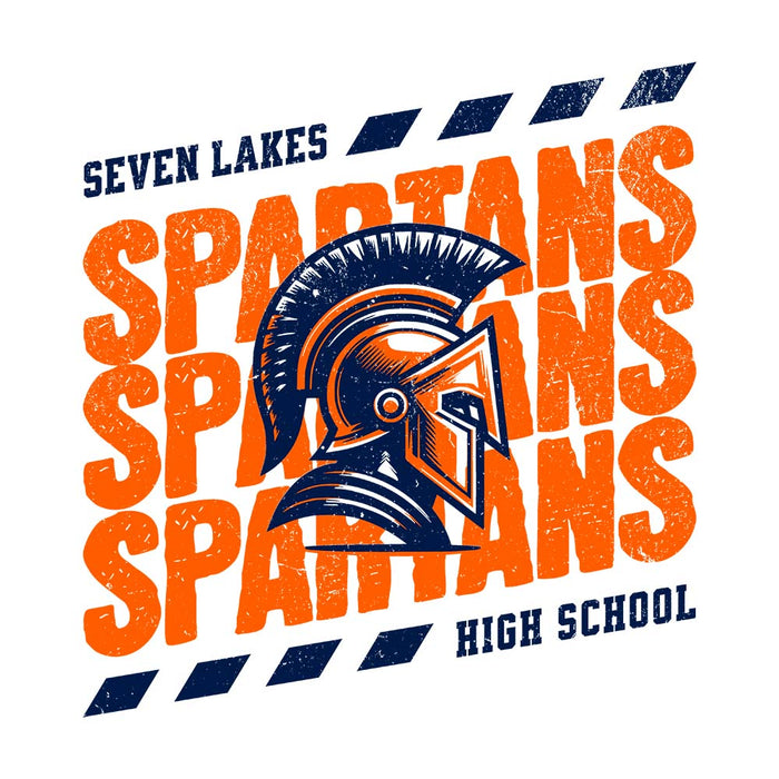 Close-up view of Seven Lakes High School Spartans Unisex 3/4 sleeve Raglan T-shirt 223