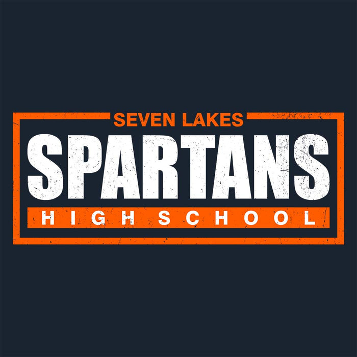 Close-up view of Seven Lakes High School Spartans Navy Women's T-shirt 049