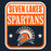 A square graphic design for the Seven Lakes Spartans, featuring an orange and white distressed border with the words 'SEVEN LAKES SPARTANS' in white and orange, and a Spartan helmet logo below on a dark navy background. Seven Lakes High School Spartans Women's Navy Blue SoftStyle T-shirt 001