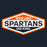 A hexagonal school logo reading 'SEVEN LAKES SPARTANS HIGH SCHOOL' in white and navy on an orange and white badge, centered on a dark navy background. Seven Lakes High School Spartans Women's Navy Blue SoftStyle T-shirt 009