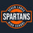 A circular and rectangular school logo reading 'SEVEN LAKES SPARTANS HIGH SCHOOL' in white distressed text on a dark navy background with bright orange border and circular elements. Seven Lakes High School Spartans Navy Blue Classic Unisex T-shirt 011
