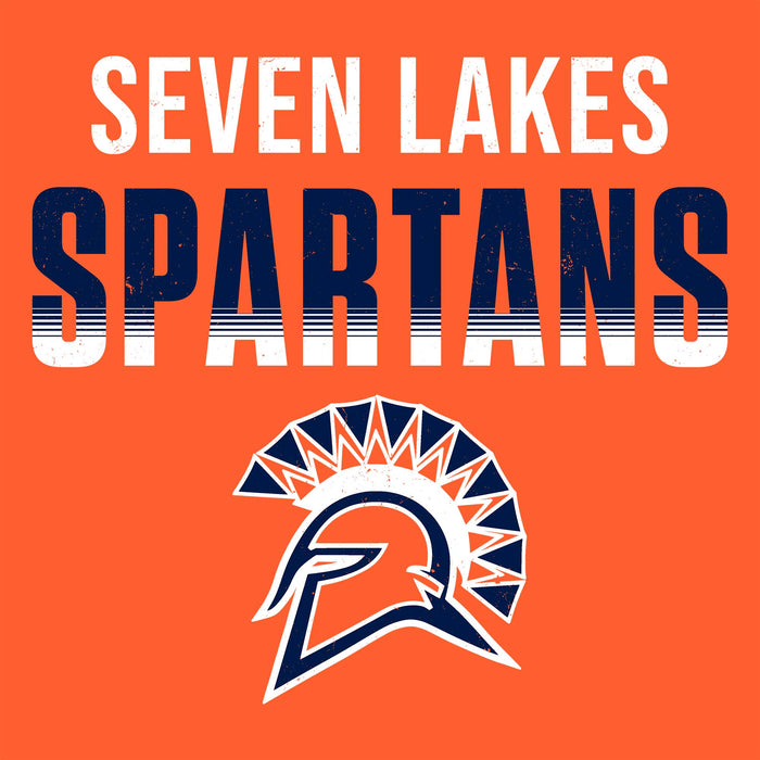 Orange graphic with the words 'SEVEN LAKES SPARTANS' in large white and navy lettering, plus a Spartan helmet logo below. Seven Lakes High School Spartans Orange Classic Unisex T-shirt 024