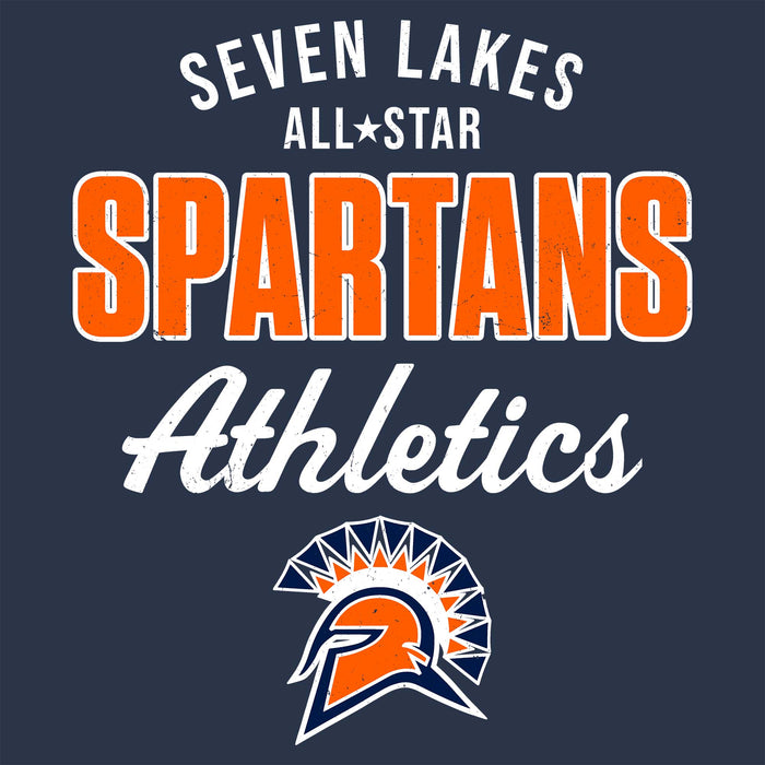 Close-up view of Seven Lakes High School Spartans Unisex 3/4 sleeve Raglan T-shirt 034