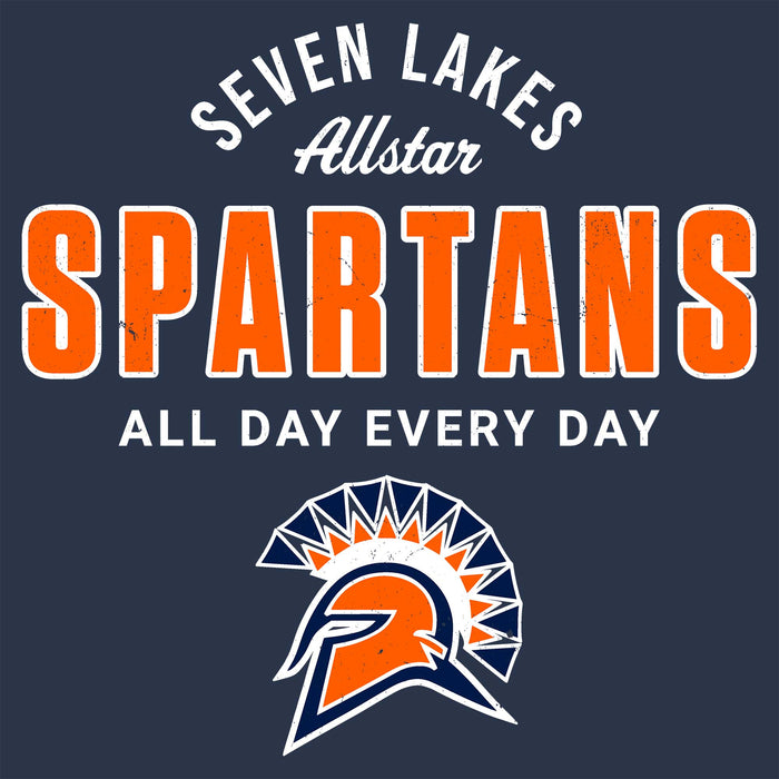 Close-up view of Seven Lakes High School Spartans Unisex 3/4 sleeve Raglan T-shirt 040