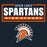 Seven Lakes Spartans High School logo featuring a Spartan helmet in orange and white with an orange and white rectangular header above reading 'SEVEN LAKES SPARTANS HIGH SCHOOL' on a dark navy background. Seven Lakes High School Spartans Women's Navy Blue SoftStyle T-shirt 049