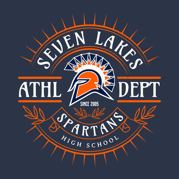 Close-up view of Seven Lakes High School Spartans Unisex 3/4 sleeve Raglan T-shirt 201