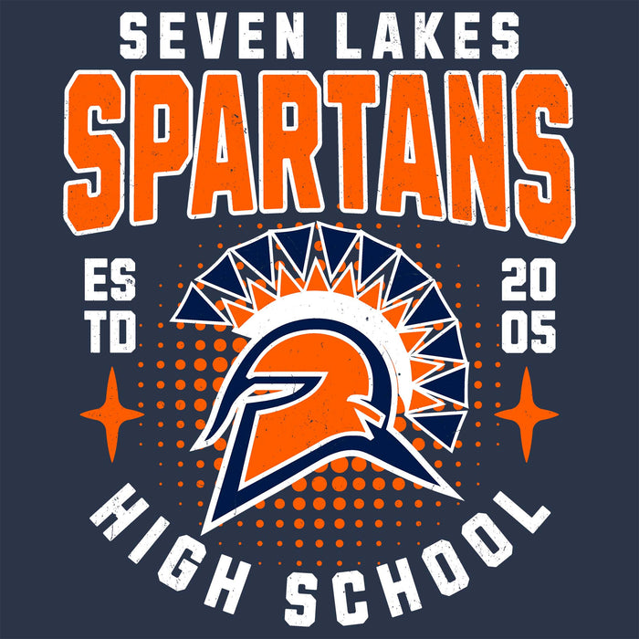 Close-up view of Seven Lakes High School Spartans Unisex 3/4 sleeve Raglan T-shirt 204