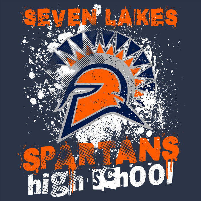 Close-up view of Seven Lakes High School Spartans Unisex 3/4 sleeve Raglan T-shirt 205