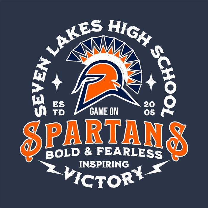 Close-up view of Seven Lakes High School Spartans Unisex 3/4 sleeve Raglan T-shirt 206