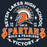 A circular school spirit graphic reading 'SEVEN LAKES HIGH SCHOOL' around a stylized Spartan helmet logo, with 'SPARTANS' in large orange letters and 'BOLD & FEARLESS INSPIRING VICTORY' below on a dark navy background. Seven Lakes High School Spartans Women's Navy Blue SoftStyle T-shirt 206