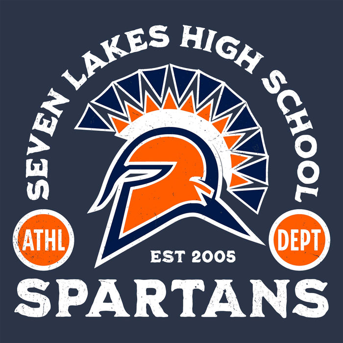 Close-up view of Seven Lakes High School Spartans Unisex 3/4 sleeve Raglan T-shirt 208