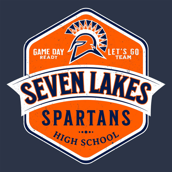 Close-up view of Seven Lakes High School Spartans Unisex 3/4 sleeve Raglan T-shirt 209