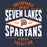 Close-up view of Seven Lakes High School Spartans Unisex 3/4 sleeve Raglan T-shirt 210