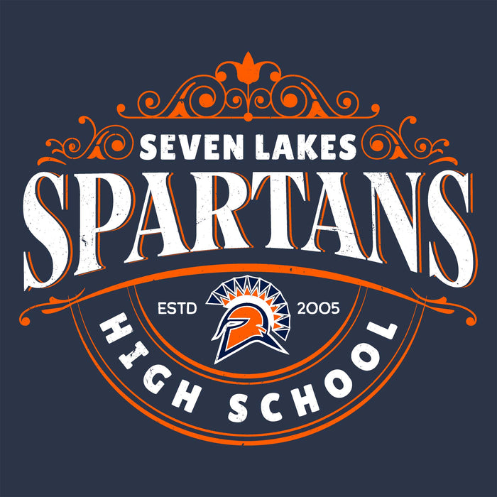 Close-up view of Seven Lakes High School Spartans Unisex 3/4 sleeve Raglan T-shirt 211