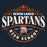 A circular school emblem reading 'SEVEN LAKES SPARTANS HIGH SCHOOL' with an orange and white Spartan helmet logo, on a dark navy background. Seven Lakes High School Spartans Women's Navy Blue SoftStyle T-shirt 211