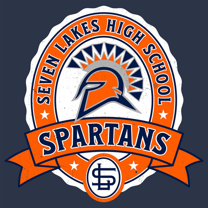 Close-up view of Seven Lakes High School Spartans Unisex 3/4 sleeve Raglan T-shirt 212