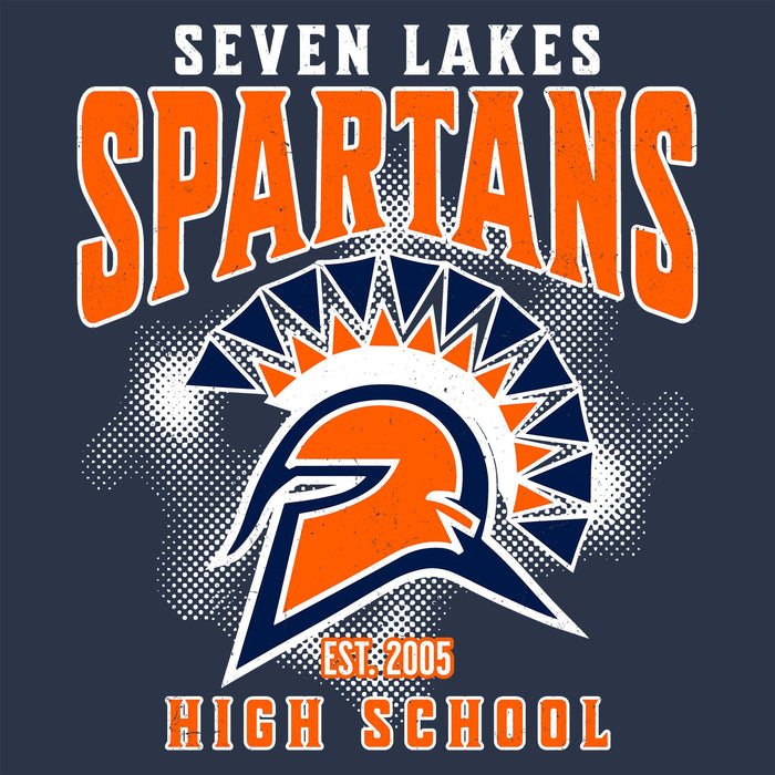 Close-up view of Seven Lakes High School Spartans Unisex 3/4 sleeve Raglan T-shirt 213