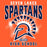 A graphic design featuring the text 'SEVEN LAKES SPARTANS' and 'HIGH SCHOOL' with a stylized Spartan helmet logo, all in navy blue and white on a bright orange background. Seven Lakes High School Spartans Orange Classic Unisex T-shirt 213