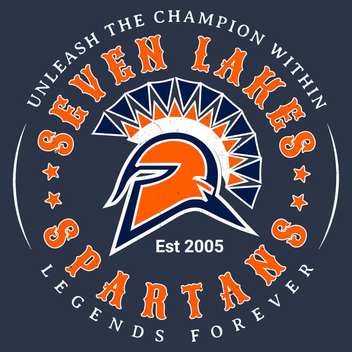 Close-up view of Seven Lakes High School Spartans Unisex 3/4 sleeve Raglan T-shirt 214