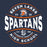 A circular graphic design featuring the text 'SEVEN LAKES SPARTANS' with a Spartan helmet logo, 'ESTD 2005', 'LOUD', 'AUTHENTIC TRADITION', and 'PROUD HIGH SCHOOL' on a dark navy background. Seven Lakes High School Spartans Unisex 3/4 sleeve Raglan T-shirt 218