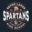 A circular graphic design featuring the text 'SEVEN LAKES SPARTANS' with a Spartan helmet logo, 'ESTD 2005', 'LOUD PROUD', 'AUTHENTIC TRADITION', and 'HIGH SCHOOL' in white and orange on a dark navy background. Seven Lakes High School Spartans Women's Navy Blue SoftStyle T-shirt 218