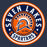 A circular sports logo for Seven Lakes Spartans, featuring an orange and navy blue Spartan helmet with a stylized sunburst, white lettering, and a distressed vintage design on a dark gray background. Seven Lakes High School Spartans Unisex 3/4 sleeve Raglan T-shirt 220
