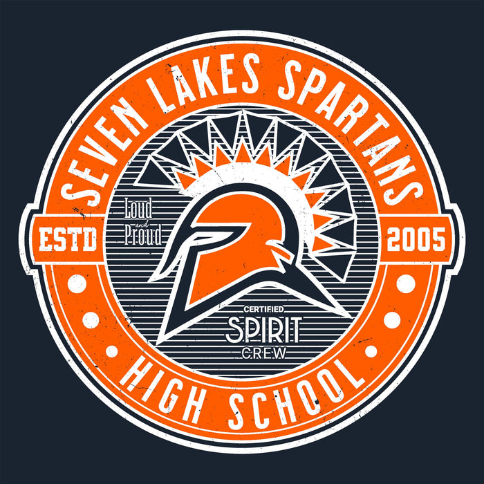 Close-up view of Seven Lakes High School Spartans Navy Blue Classic Unisex T-shirt 224