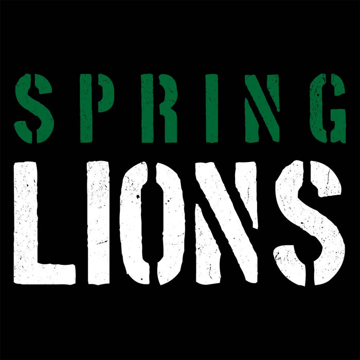 Close-up view of Spring High School Lions Women's Black Relaxed T-shirt 017