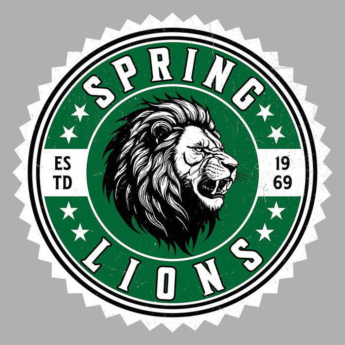 Close-p view of Spring High School Lions Unisex 3/4 sleeve Raglan T-shirt 203