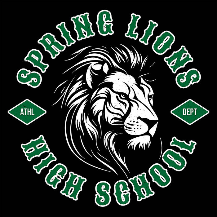 Close-up view of Spring High School Lions Unisex 3/4 sleeve Raglan T-shirt 205