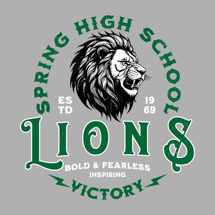 Close-up view of Spring High School Lions Unisex 3/4 sleeve Raglan T-shirt 206