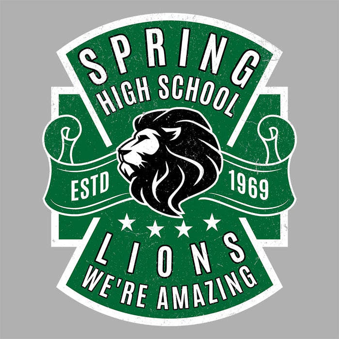 Close-up view of Spring High School Lions Unisex 3/4 sleeve Raglan T-shirt 207