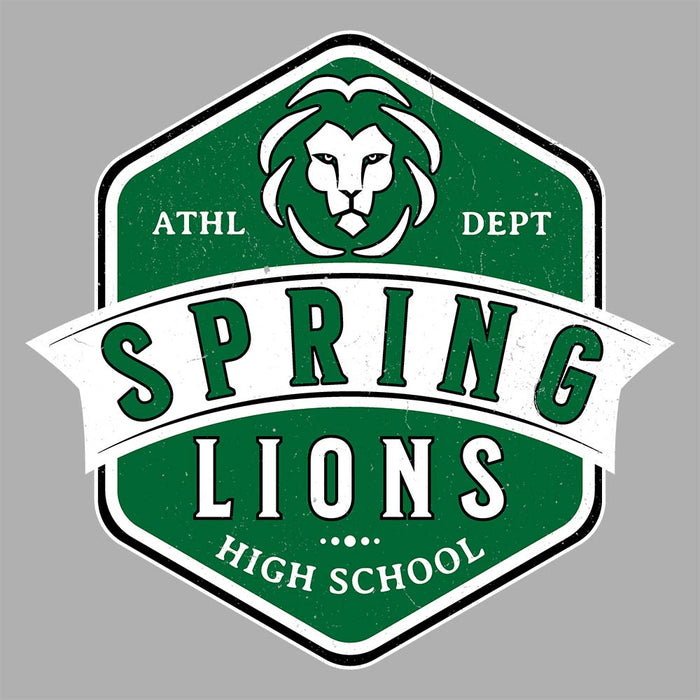 Close-up view of Spring High School Lions Unisex 3/4 sleeve Raglan T-shirt 209