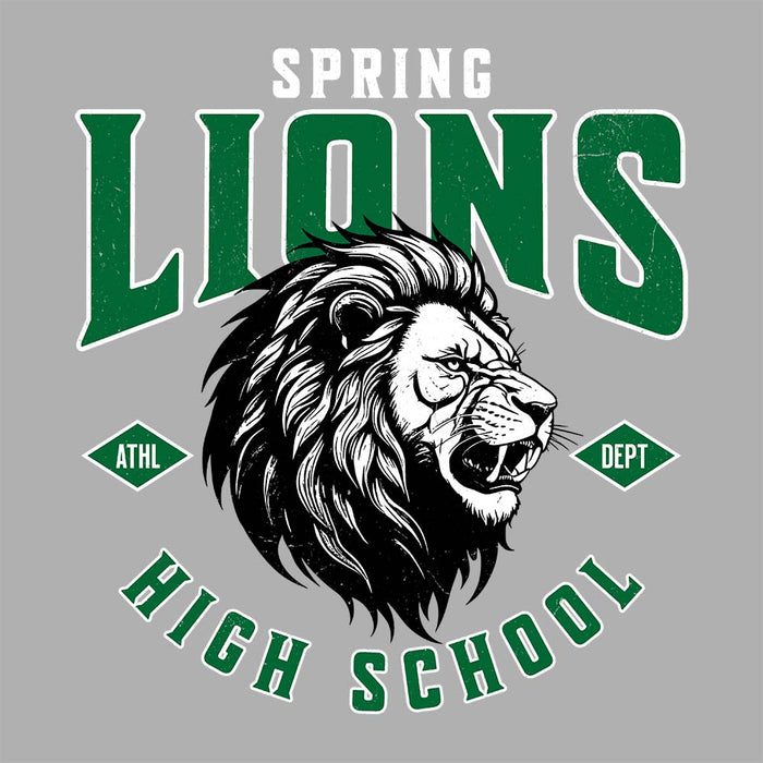 Close-up view of Spring High School Lions Women's Grey Relaxed T-shirt 213