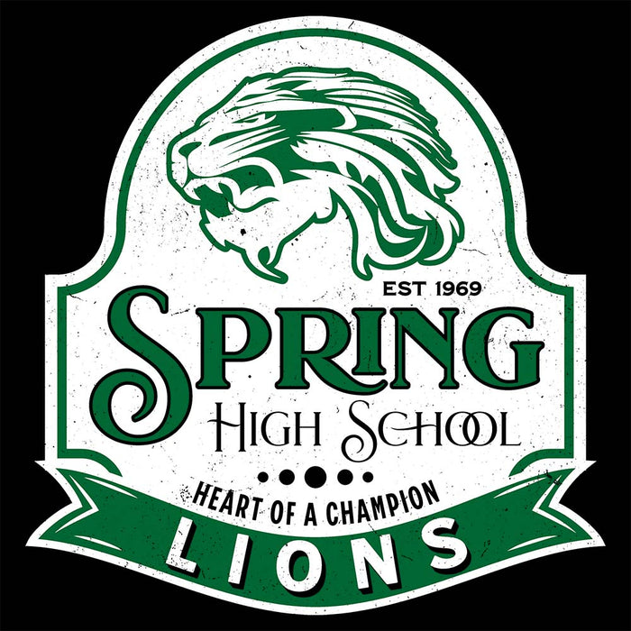 Close-up view of Spring High School Lions Unisex 3/4 sleeve Raglan T-shirt 219