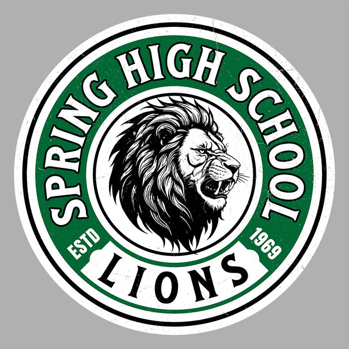 Close-up view of Spring High School Lions Unisex 3/4 sleeve Raglan T-shirt 220