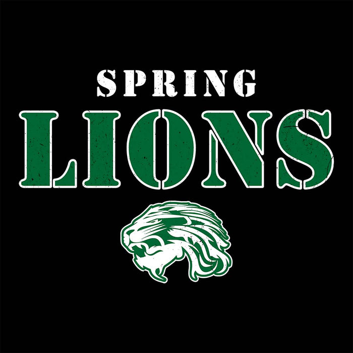 Close-up view of Spring High School Lions Women's Black Relaxed T-shirt 222