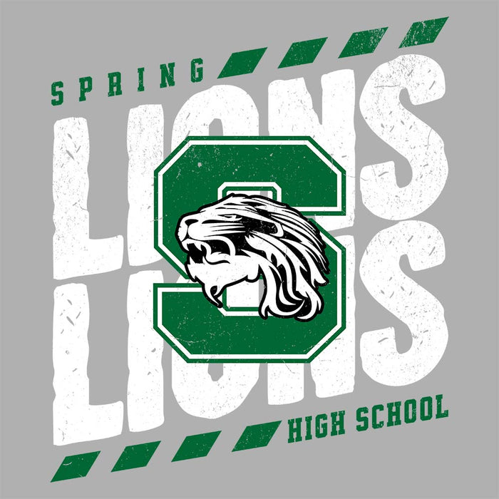 Close-up view of Spring High School Lions Unisex 3/4 sleeve Raglan T-shirt 223